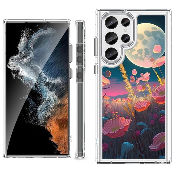 Shockproof Bumper Phone Case for Samsung Galaxy S23 Ultra 5G, by OneToughShield ® - Moon Poppies