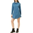 thumbnail image 2 of INSPIRE CHIC Robe Chemise à Manches Retroussables avec Ceinture et Col Boutonné pour Femmes m Bleu, 2 of 5
