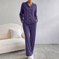 thumbnail image 3 of Womens Plus Size Pajama Sets Long Sleeve Button Up Pjs and Casual Wide Leg Pants Knit Solid Color Fall Sleepwear Set with Pocket Size S-5XL, 3 of 8