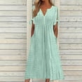 thumbnail image 2 of JUNWELL Aubaines 2024 Tendance Robe Mi-Mollet à Manches Courtes à Col en V pour Femmes Mode Femme Été Décontractée Robe Longue à Boutons Bleu 4, 2 of 6