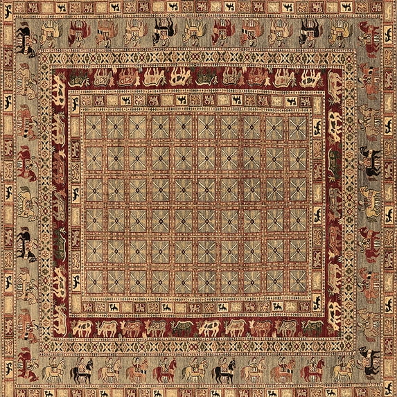 Ahgly Company Indoor Square Oriental Brown Industrial Area Rugs, 5' Square
