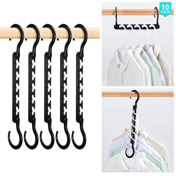 Dofulay Space Saving Hangers,10 Pack Plastic Adult Clothes Hanger Closet Space Saver Organizer,Black