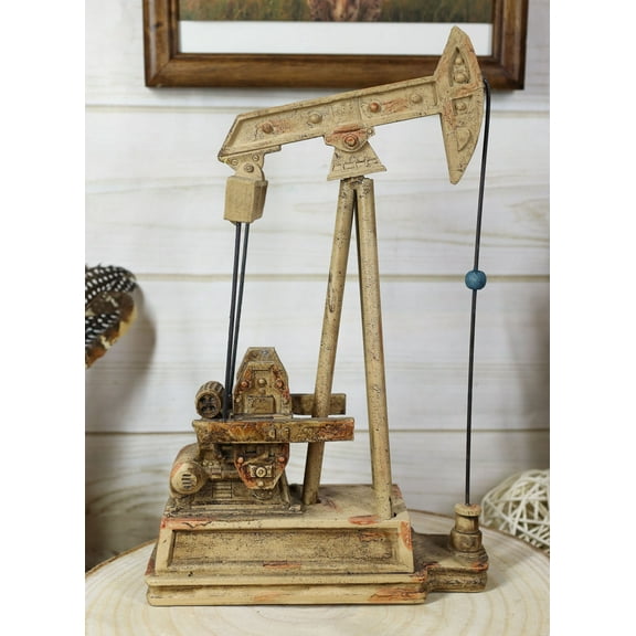 Rustic Vintage Nodding Donkey Pumpjack Oil Derrick Rig Faux Wood Sculpture