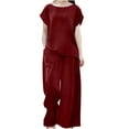 thumbnail image 1 of Ensembles 2 Pcs pour Femmes Grande Taille, Pyjamas de Détente, T-Shirts à Manches Courtes, Pantalons Longs à Jambes Larges Fluides, Tenues d'Été, 1 of 6