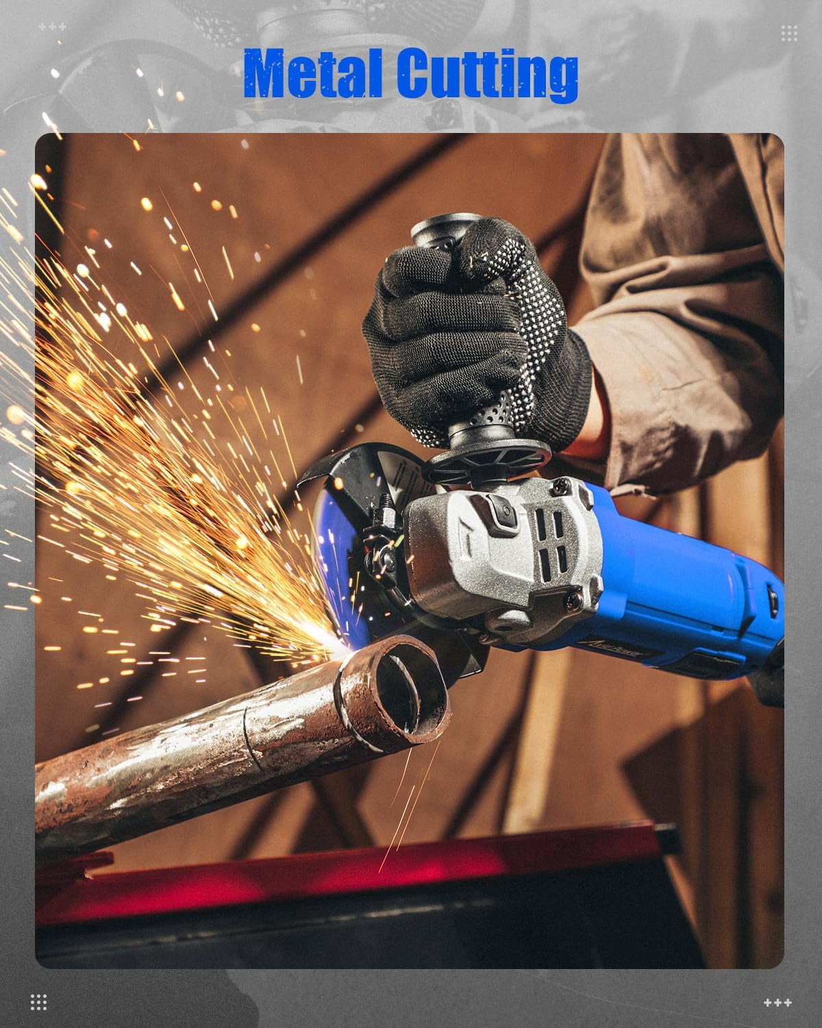 Angle Grinder 4-1/2 Inch 8.0 Amp 1000W Electric Grinder Tool 7-Variable-Speed Metal Grinder, 11,500 RPM, Paddle Switch with Lock-on Button, Cutting & Grinding Wheels and Side Handle - Red