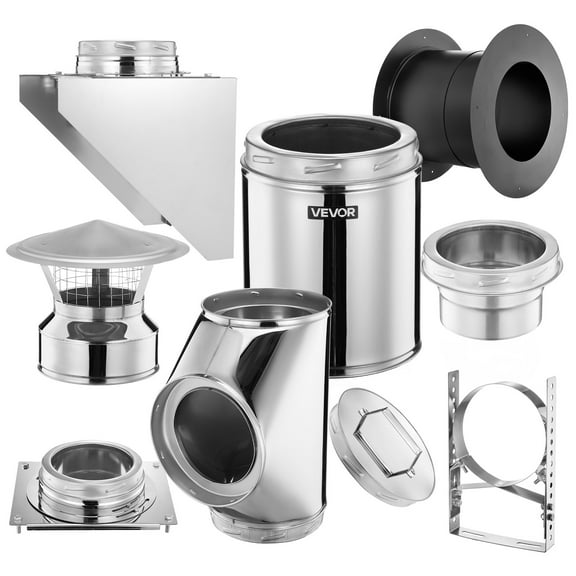 VEVOR Through the Wall Kit for 6-Inch Chimney Pipe, 304 Stainless Steel External Through Wall Chimney Kit with Cone-Top Rain Cap,Adjustable Mounting Bracket,Base Support for Outdoor Roof,Silver