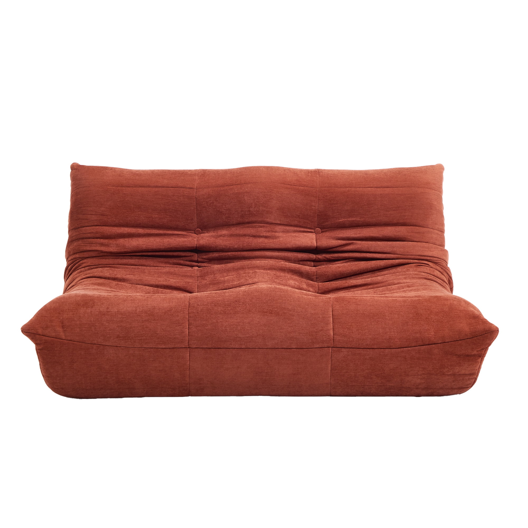 MOONMISS 53.14" Chenille Upholstered Oversized Lazy Sofa, 2-Seater Floor Sofa, Deep Seat Floor Bean Bag Loveseat for Cozy Home Decor, Orange