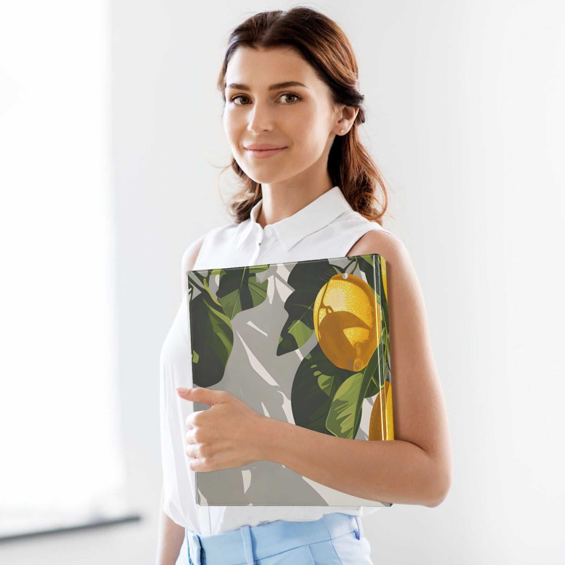 Hanging Lemons 3 Ring Binders 1.5 inch Hardcover File Folders with Interior Pockets A4 Size Organizer for School Office Hospital
