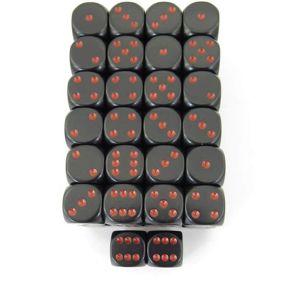 Black Opaque Dice with Red Pips D6 16mm (5/8in) Pack Of 50 Wondertrail