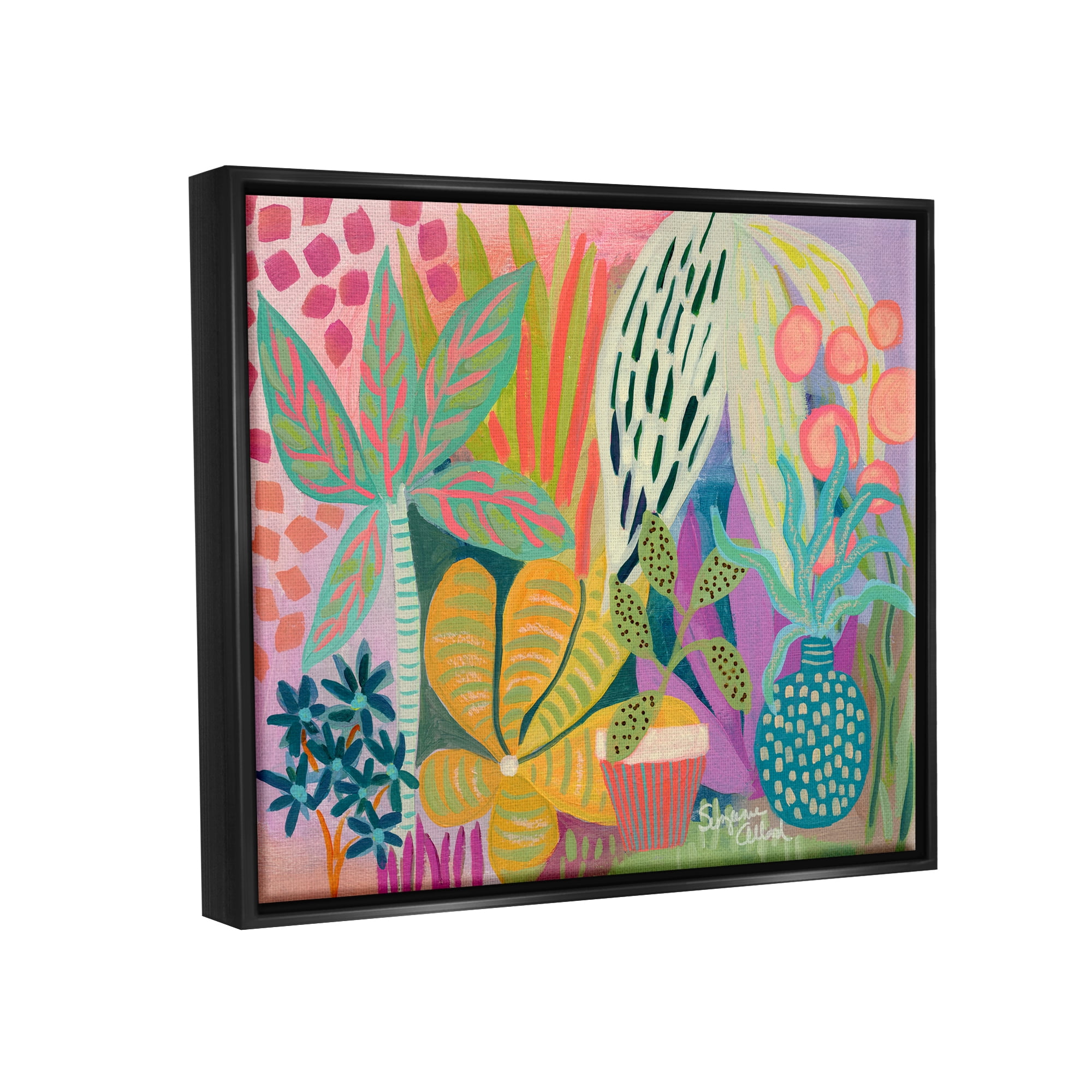 Stupell Industries Modern Plants Abstract Shapes Botanical & Floral Painting Black Floater Framed Art Print Wall Art