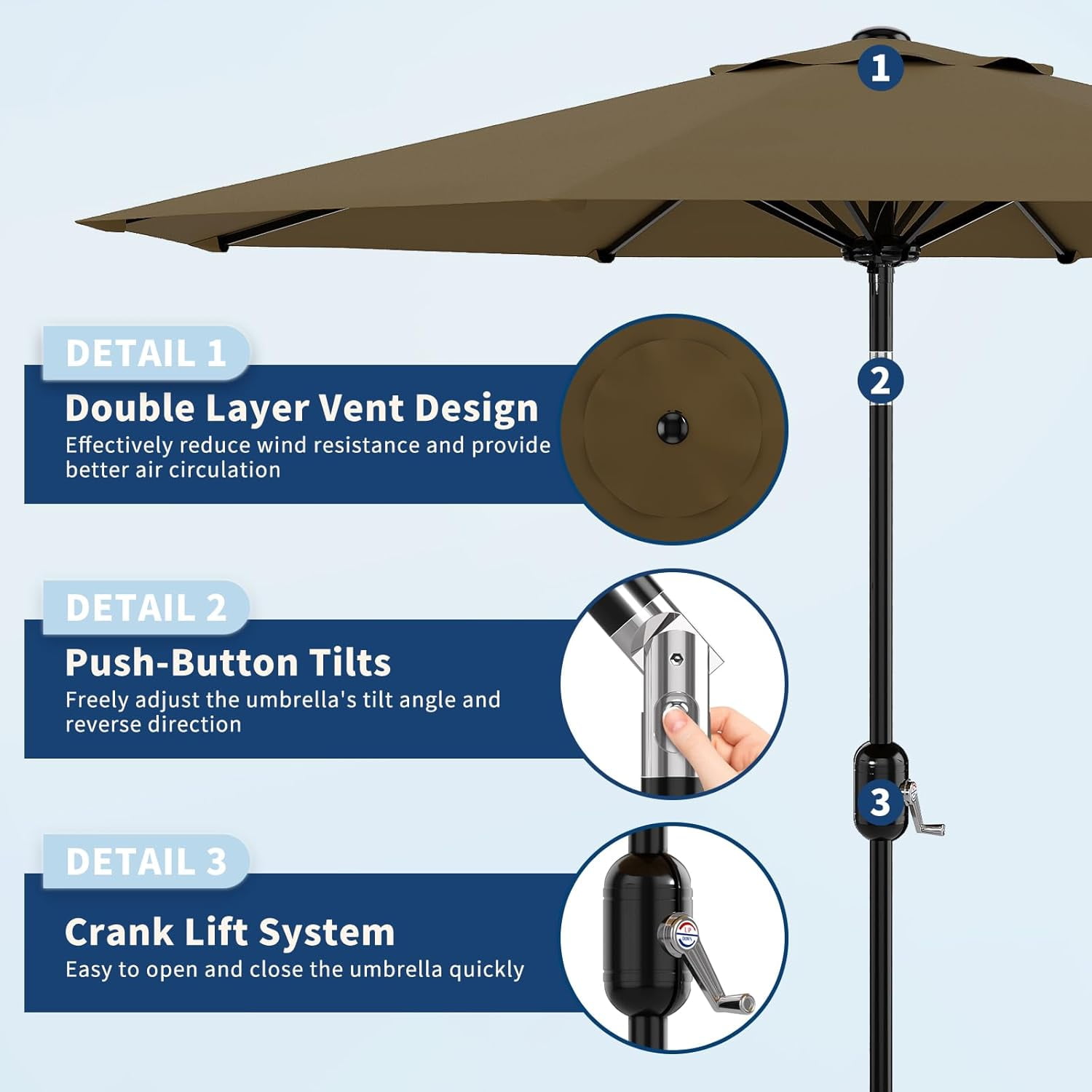 9FT Outdoor Patio Umbrella, Table Market Umbrella, 6 Sturdy Ribs UV Protection Waterproof for Garden, Deck, Backyard, Pool