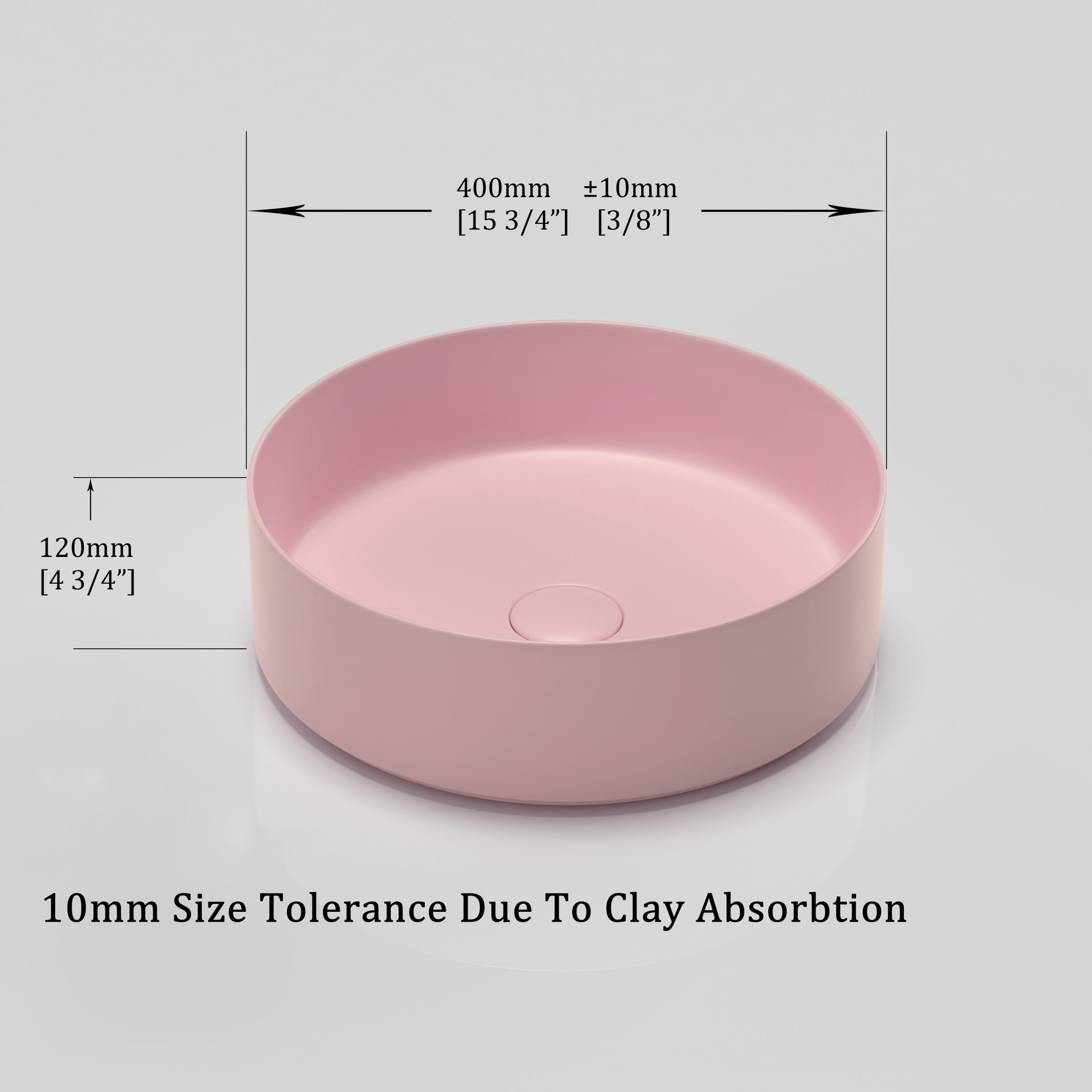 Noble House 15.7" Round Ceramic Bathroom Vessel Sink, Above-Counter Art Basin, Easy-Clean Glaze, Pink