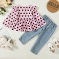 thumbnail image 4 of Mikrdoo Baby Girls Outfits Heart Print Ruffle Tops Ripped Jeans Pants 2Pcs Winter OOTD Pink 2-3 Years, 4 of 9
