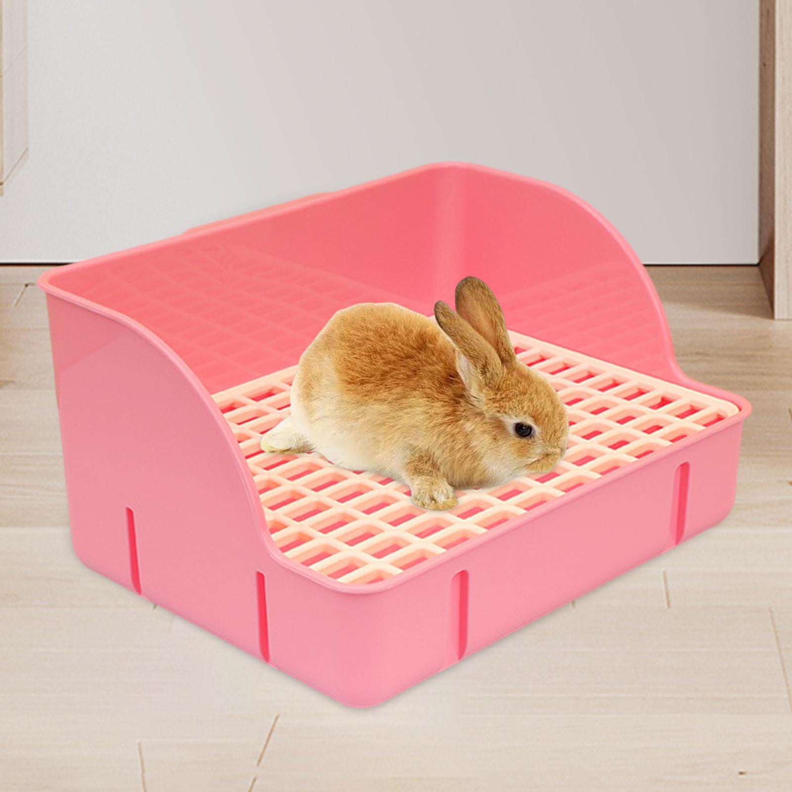 Menolana Rabbit Corner Litter Pan 29x22x15.5cm Potty Trainer Corner Toilet Box for Guinea Pigs Chinchillas Cage Accessories pink pp mesh