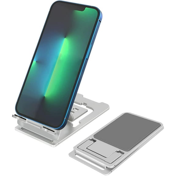 Cell Phone Stand, Adjustable Phone Stand for Desk,Phone Dock,Holder,Aluminum Desktop Stand,Travel Holder,Accessories DeskCompatible for iPhone 14 13 12 11 Pro Max X Xr Samsung S22 S21 A53 Silver
