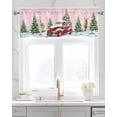 thumbnail image 2 of Red Truck Christmas Linen Curtain Valance for Bedroom/Bathroom/Kitchen/Office/Living/Dining Room Window,Xmas Tree Elk Winter Snowflake Pink Rod Pocket Topper Decorative Cafe Drapes Panel 54"x18", 2 of 6