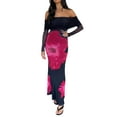 thumbnail image 2 of Women'S Fall Off Shoulder Floral Maxi Dresses Formal Long Sleeve Bodycon Cocktail Wedding Guest Dress Dark Blue S, 2 of 9