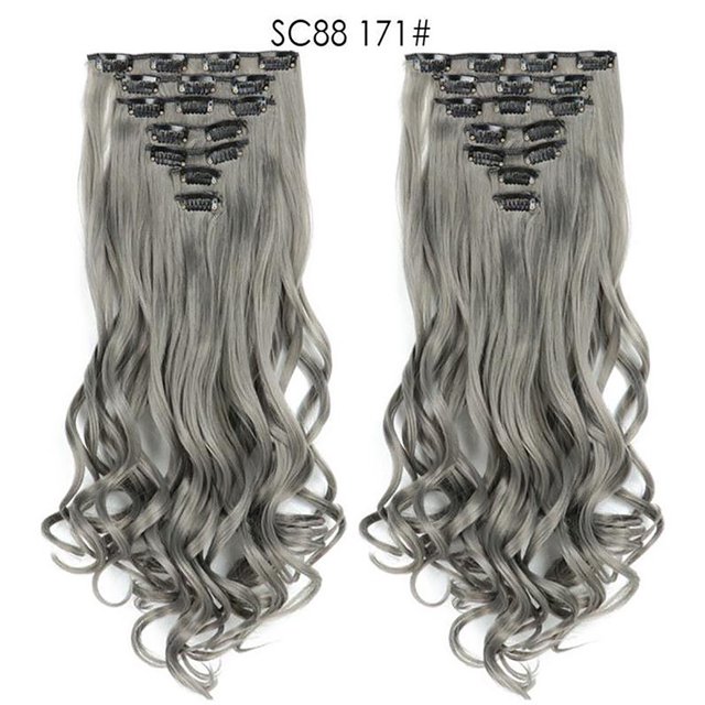 Ensemble de 7 Pcs Perruque à Clip Mat Cheveux Bouclés Grande Perruque Ondulée, Pull Toupie
