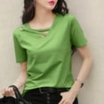 thumbnail image 6 of NuoCaiYun Casual Tops for Women, Summer Womens Casual Oversize Solid Color V-Neck Short Sleeve T-Shirt, 6 of 6