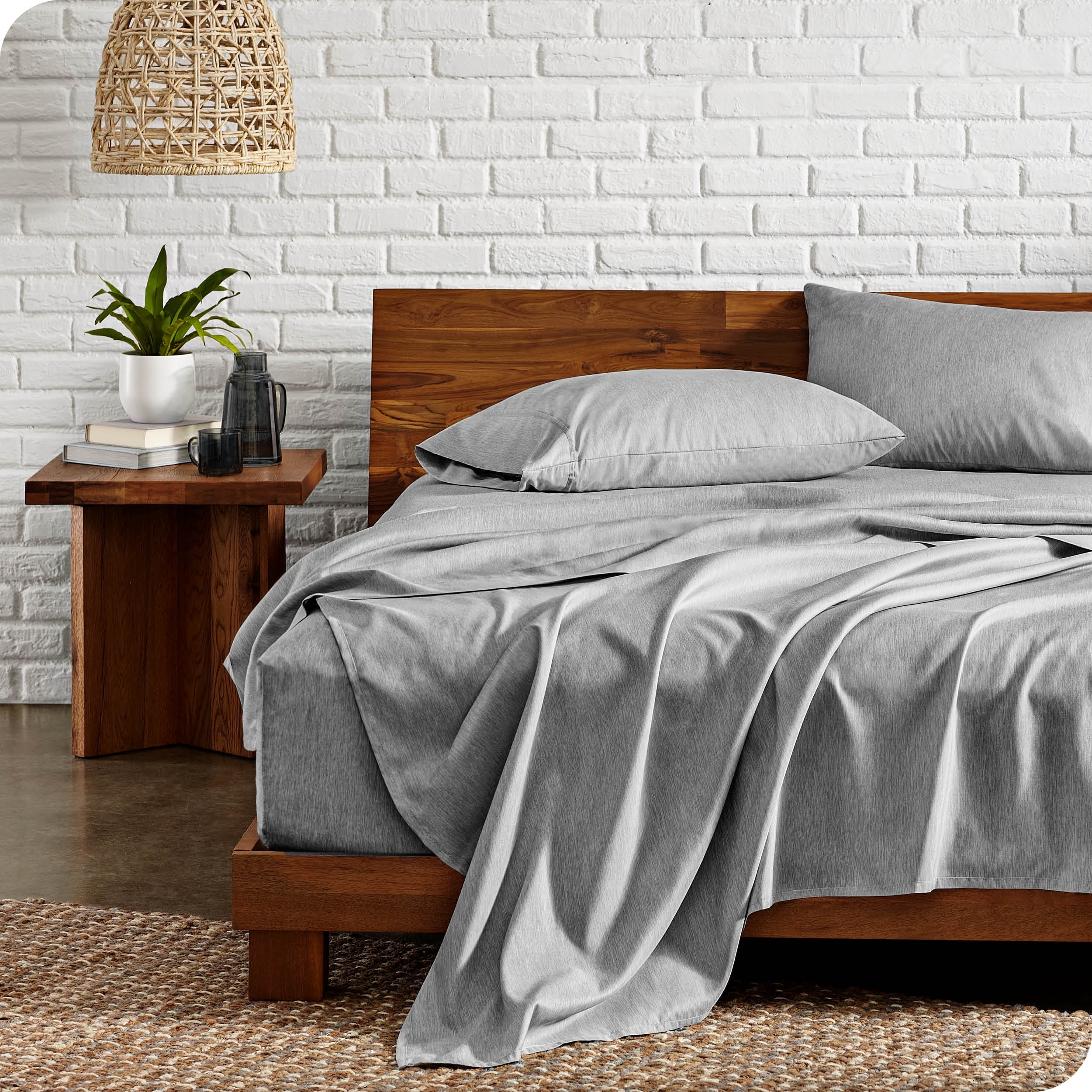 Bare Home Heathered Charcoal Cationic Microfiber Sheet Set, Wrinkle Resistant, Deep Pocket, Queen