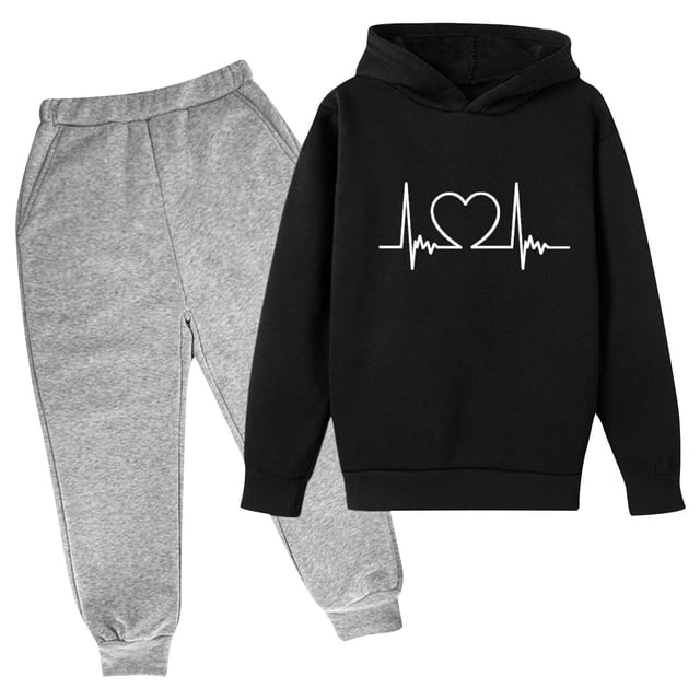 Odeerbi 3-14 Años Niños Niñas San Valentín Conjuntos Amor Impreso Sudaderas Capuchas Pantalones Niños Manga Larga Sudaderas Con Capucha