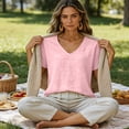 thumbnail image 4 of GUACER V Neck T Shirts for Women Casual Short Sleeve Tops Textured Cotton Linen Loose Basic Summer Tees Flowy Blouses, 4 of 6