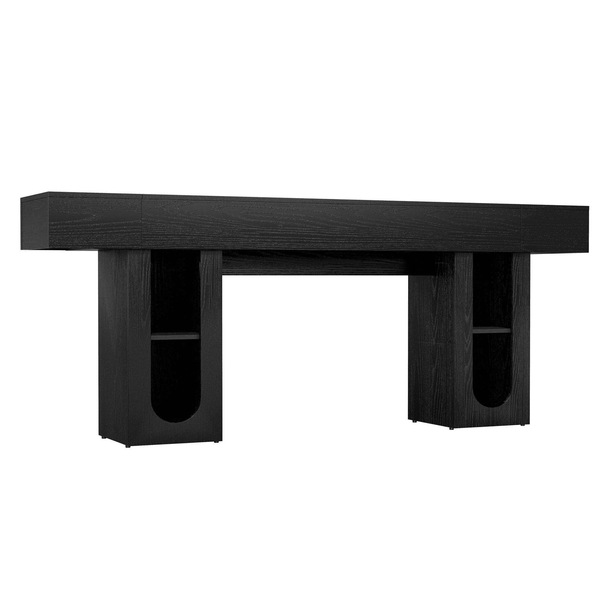 Mintazer 79" Modern U-Shaped Console Table with Charge Station, Entryway Table with Storage Shelves, Sofa Table for Entryway Hallway Living Room, Black