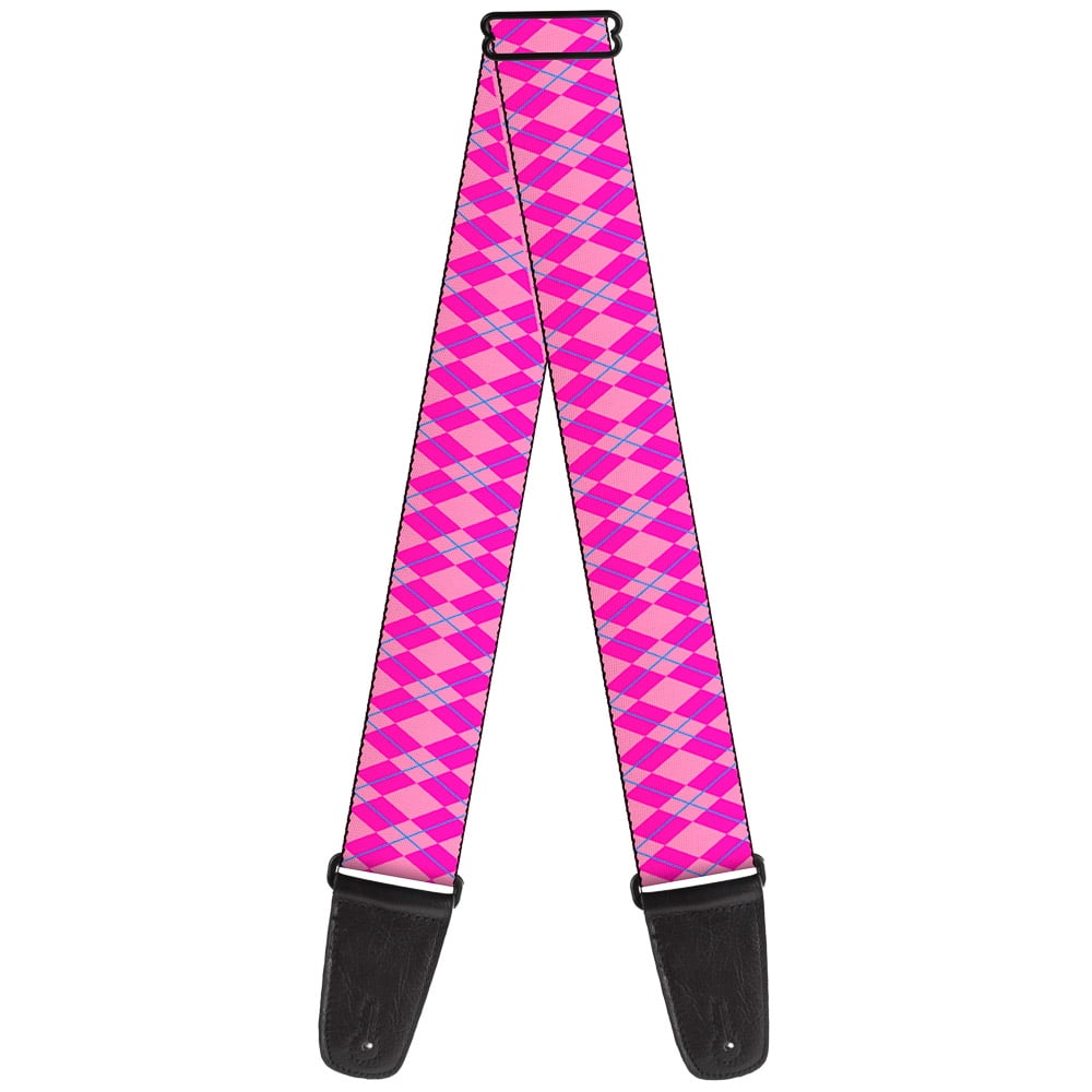 Buckle-Down Guitar Strap, Argyle Pink Fuchsia Blue, 2 Inches Wide