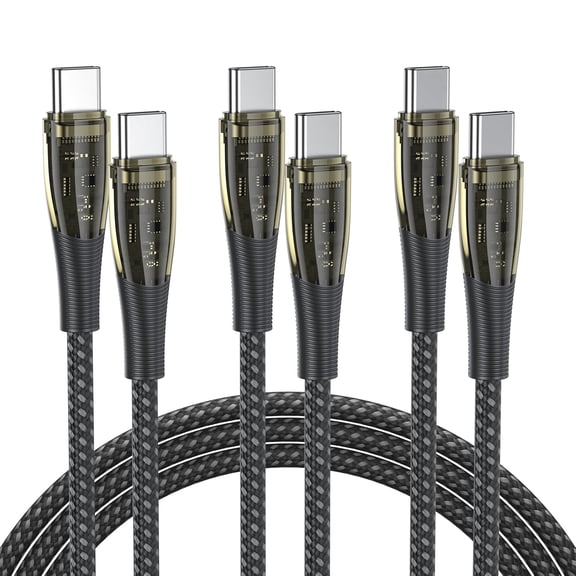 BENFEI 100W USB C to USB C Cable [3-Pack 3.3 Feet], Transparent Fast Charging Cable for iPhone 17/16/15 Pro Max/Plus, iPad, MacBook, Samsung Galaxy S25/S24/S23, Google Pixel