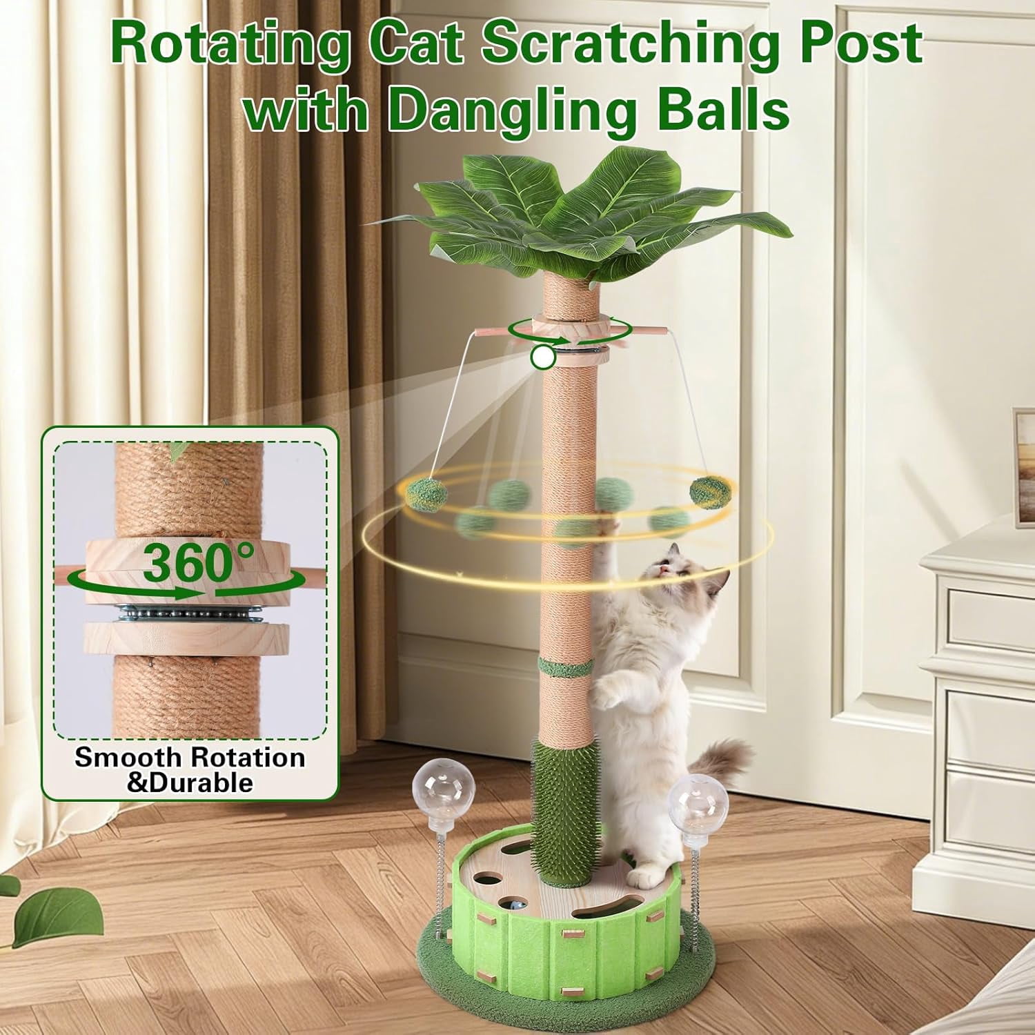 40 Inch Tall  Scratching Post with Rotating Ball and Treat Dispenser for Indoor Cats