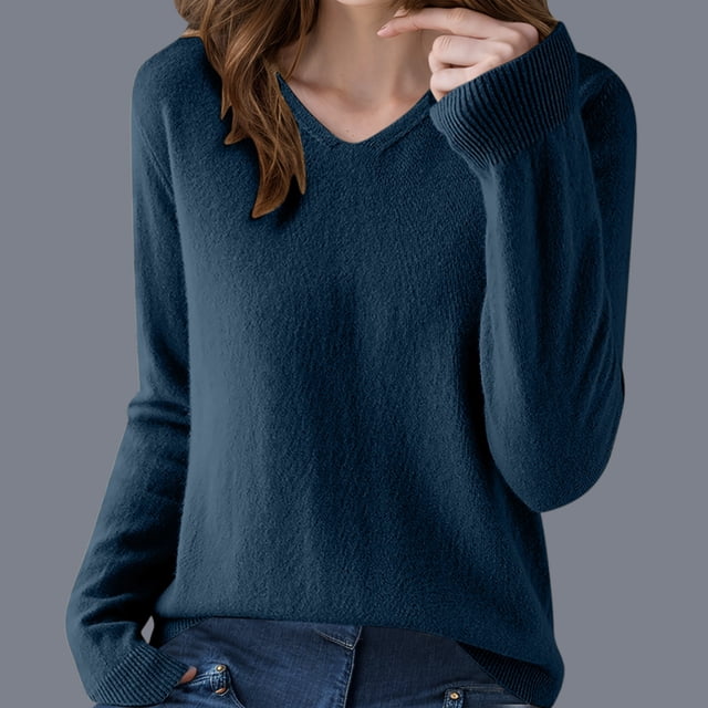 Suéter de cuello en V para mujer, suéter de punto de manga larga de color liso con cuello en V, cárdigan fino, blusa para mujer