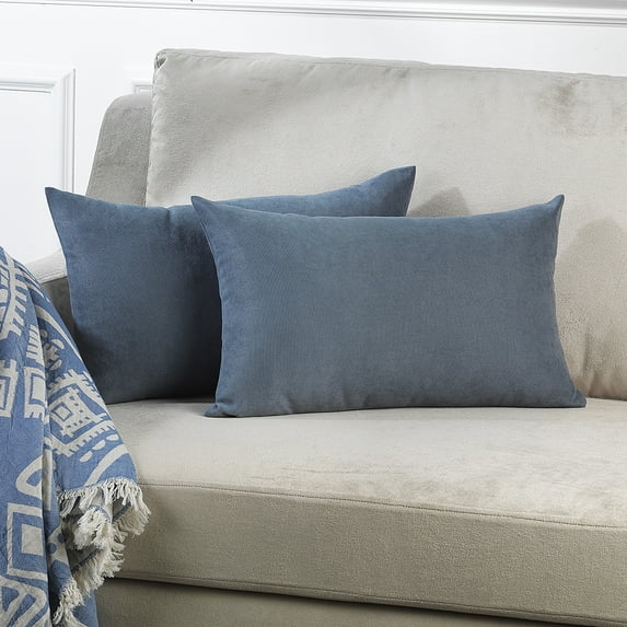 3S Brother's Solid Color Cushion Cover Velvet Look Home Décor Throw Pillow Case with Invisible Zipper Set of 2 Pieces for Chair Couch Bedroom & Livingroom Décor Pillowcase - Sky Blue 12"x20" Each