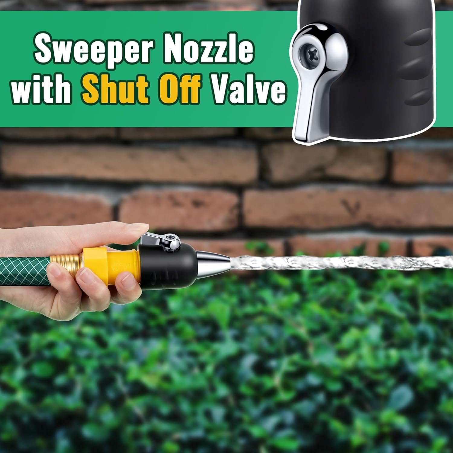HRTGFD-Jet Nozzle with Shut Off, 3/4" GHT Sweeper Garden Hose End Zinc Nozzle with Shut Off Valve, Water Hose Sprayer Jet for Garden Watering, Car Washing and Sidewalk Sweeping(Black,2 Pack)