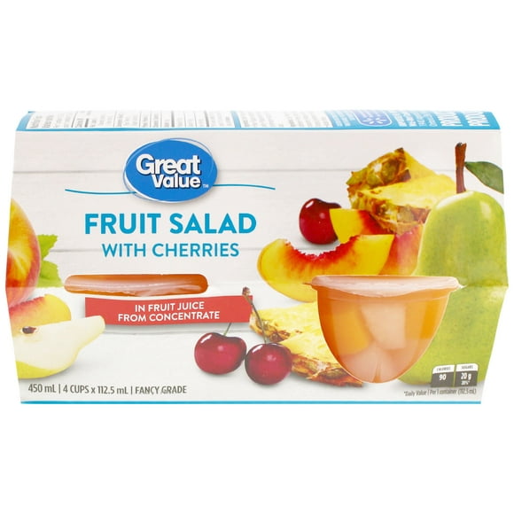 Great Value Fruit Salad with Cherries, 4 x 112 mL