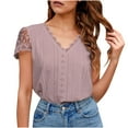 thumbnail image 2 of Idoravan Women's Plus Size Tops Fashion Womens Casual Solid Color V Neck Lace ing Short Sleevet Tops Loose Blouses, 2 of 5