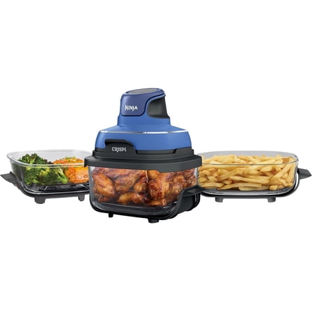 Restored Ninja Crispi 5-in-1 Portable Glass Air Fryer Cooking System, 6-Cup, 4-Quart & 2.5-Quart TempWare Containers With Lids, Microwave, Freezer & Dishwasher Safe, Blue, FN103CO ( (Refurbished)