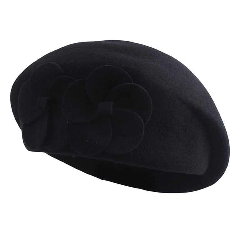3312 Women Black Beret Warm Artist Painter Hats Directors Beret Hat Solid IZUS Women French Beret Hat Solid Artist Hat Wool Adult  main image 2