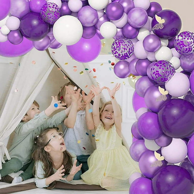 YANSION Birthday Decoration,Purple White Happy Birthday Banner Birthday  Balloons Bunting Confetti Latex Balloons for Birthday Pastel Party  Decorations for Girls Women with Butterfly Cake Decoration 