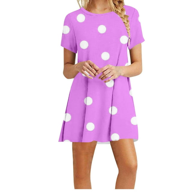 Vestidos de Verano de Mujer Cuello Redondo Manga Corta Impreso, Ligero Y Cómodo Vestidos Casuales para Mujeres