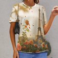 thumbnail image 6 of Blossoming Paris Eiffel Tower Womens Tops Women's Fashion Casual Short Sleeve Flower Print Round Neck Pullover Top Blouse, 6 of 6