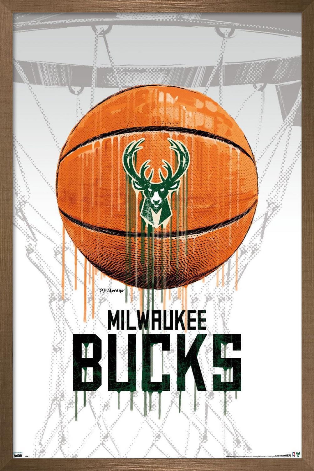 NBA Milwaukee Bucks - Drip Ball 20 Wall Poster, 22.375" x 34" Framed