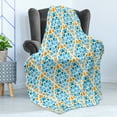 thumbnail image 4 of Yellow and Blue Soft Flannel Fleece Blanket, Diamond Shaped Triangle Geometric Fractal Mosaic Traditional Motif, Cozy Plush for Indoor and Outdoor Use, 70" x 90", Aqua Teal Marigold, by Ambesonne, 4 of 5