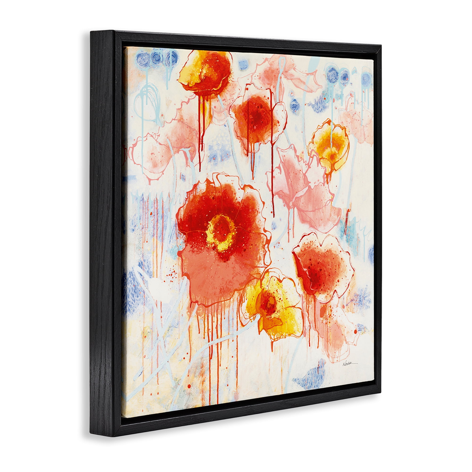 Stupell Industries Dripping Abstract Poppies Abstract Painting Black Floater Framed Art Print Wall Art, 25 x 25