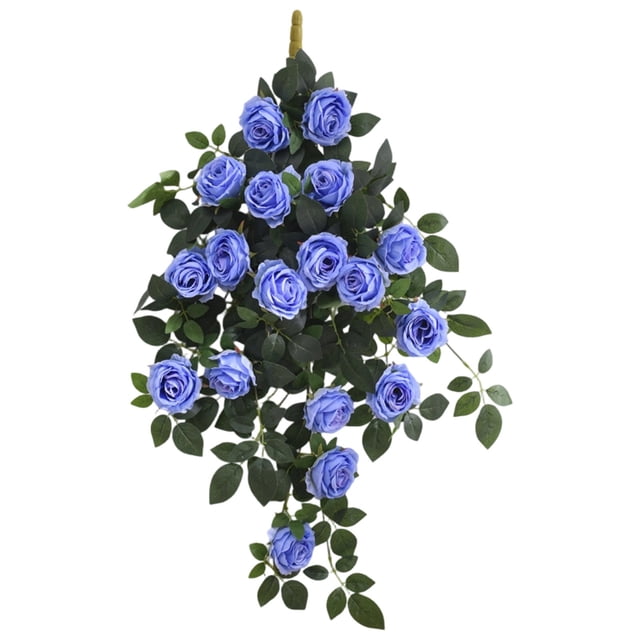 Guirnalda de rosas artificiales colgantes, arreglo floral artificial realista para decoración de pared, boda y jardín, rosas de tela realistas con hojas verdes naturales, flexible y maleable.