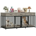 thumbnail image 5 of Homfa 70 inch Farmhouse Large Double Dog Crate Furniture with Removable Divider, 3 Drawers Lockable Dog Cage TV Stand for 2 Dogs Indoor, Gray, 5 of 7