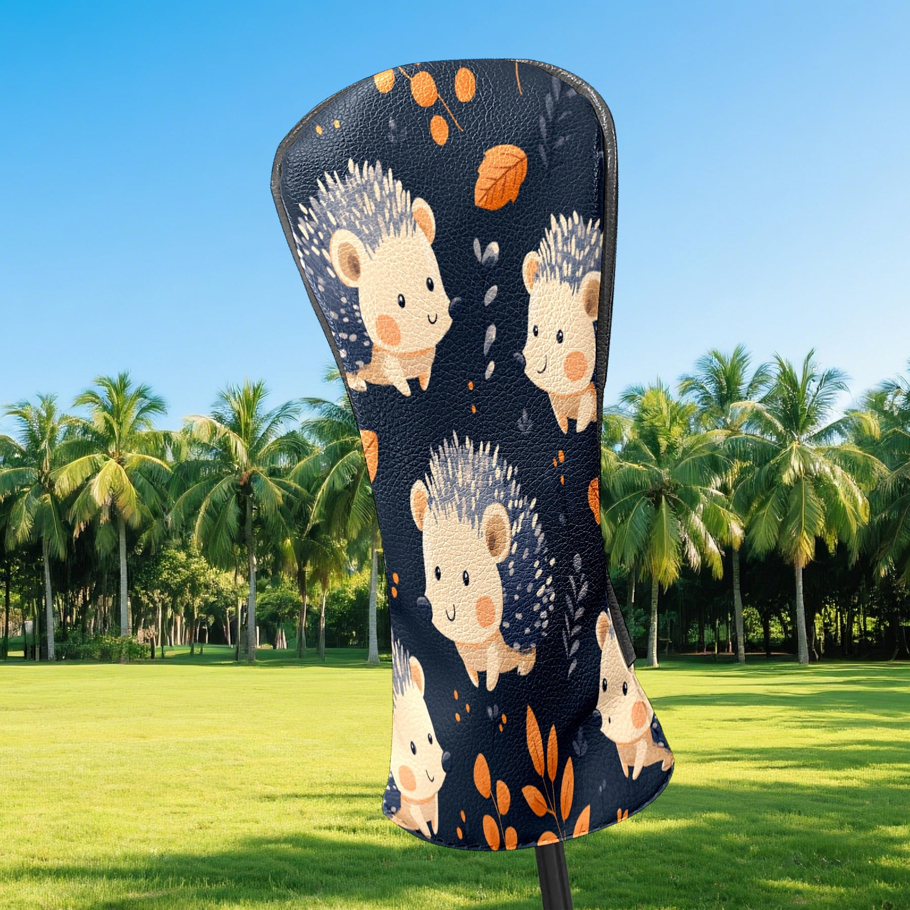 Golf Club Covers PU Leather Waterproof Head Covers for Fairway Woods Hybrids Dark Hedgehog