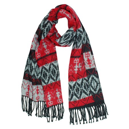 Designer Scarf 100 Cashmere - Tribal Print Cashmere Feel Unisex Scarf With Fringe