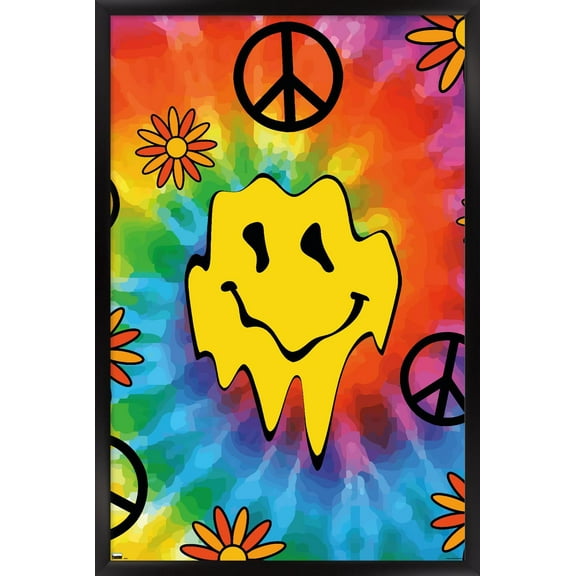 Groovy Melting Smile Face Wall Poster, 22.375" x 34" Framed