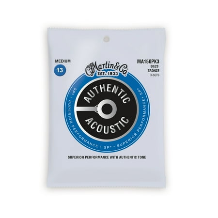 Martin Authentic Acoustic Guitar Strings - 3 Pack - Superior Performance 80/20 Medium