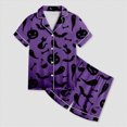 thumbnail image 5 of TOWED22 Big Kids Unisex Halloween Pjs Set Girls Boys Silk Pajama Sets Satin Clasic Sleepwear 2-13T Fall Winter 2 Pieces Button Down Nighty(Purple,12-13 Y), 5 of 5